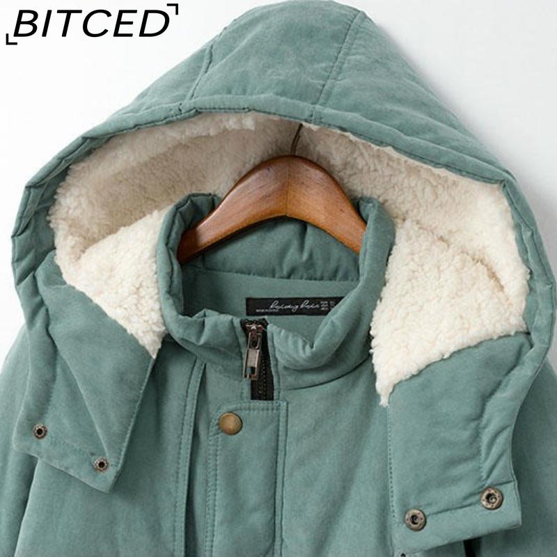 BITCED Autumn/Winter Plus Size Women's Shearling Hooded Zip-Up Fleece-Lined Coat