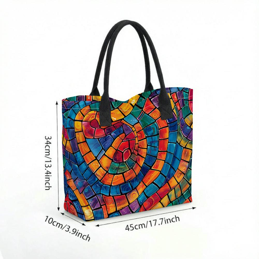  Colorful Mosaic Pattern Tote Bag Large Capacity Shoulder Handbag For Daily Use