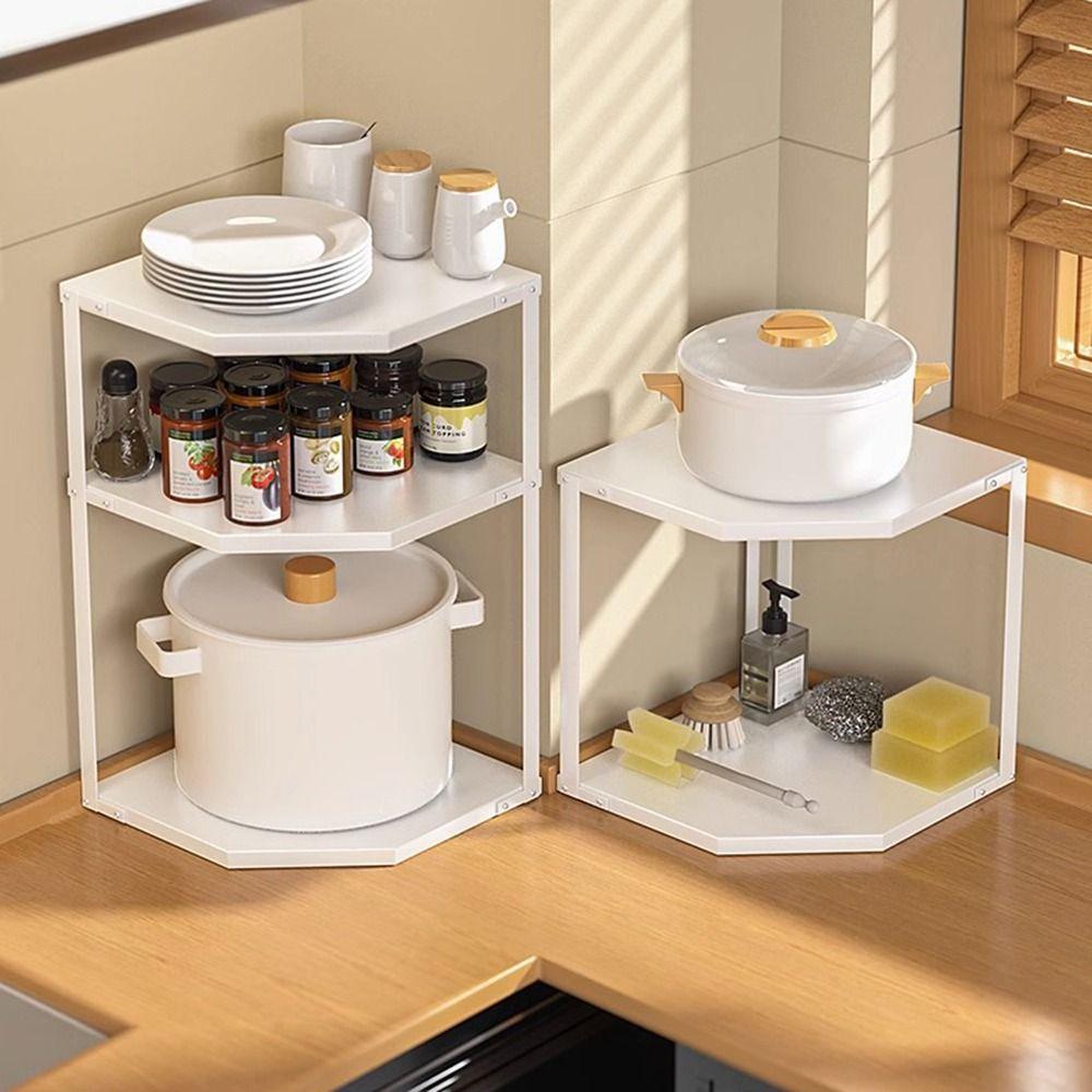 2/3 Tier Corner Pot Storage Rack Space Saving Pots and Pans Organizer  Kitchen