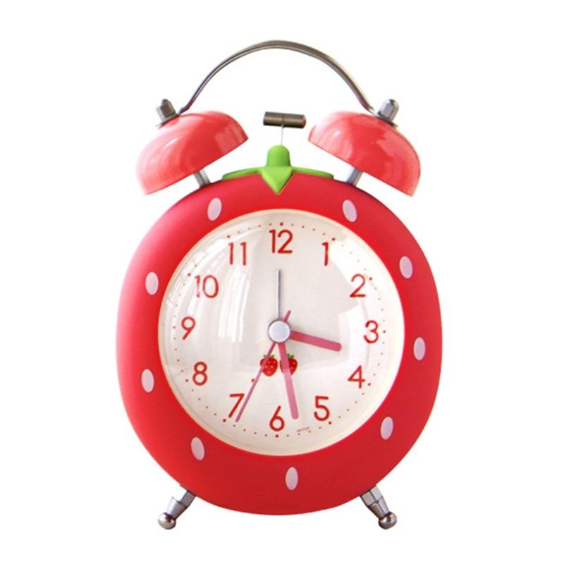 

Cute Strawberry Bedsides Alarm Clock With Loud Ringing Bells Quartzs Quiet Operations and Night Light For Bedroom Decors красный