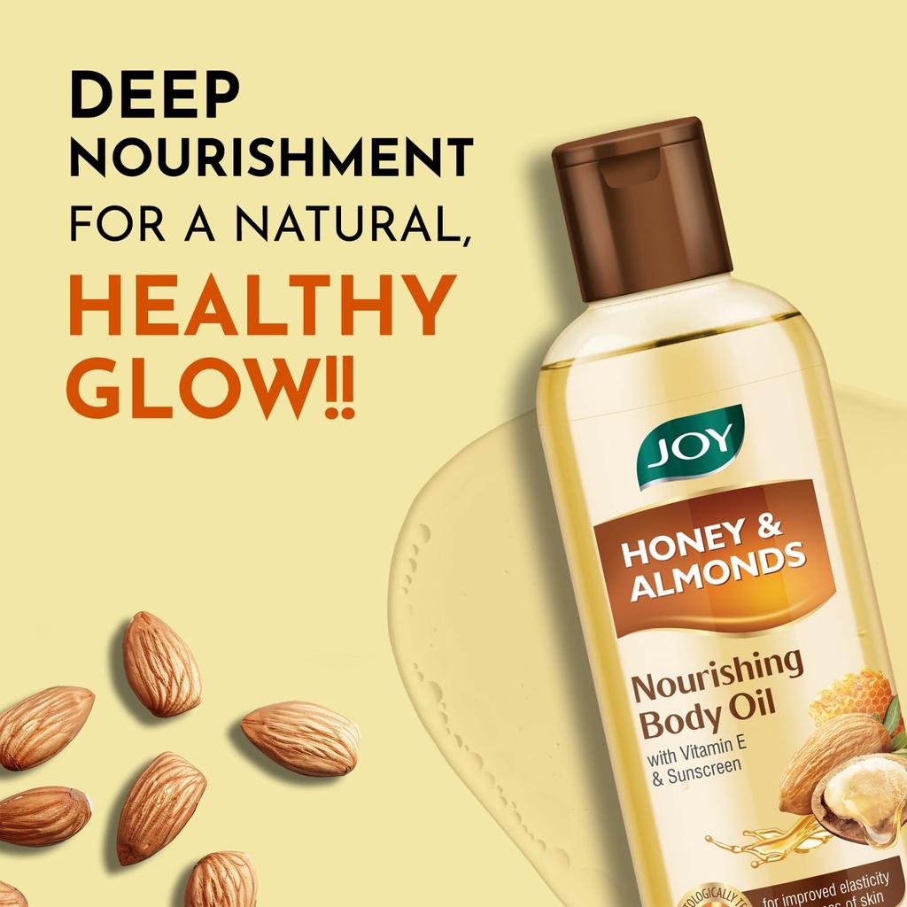Joy Honey & Almonds Body Oil 200 ml Pack of 1 – Daily Massage Oil for Full-Body Moisture & Summer Skin Relaxation