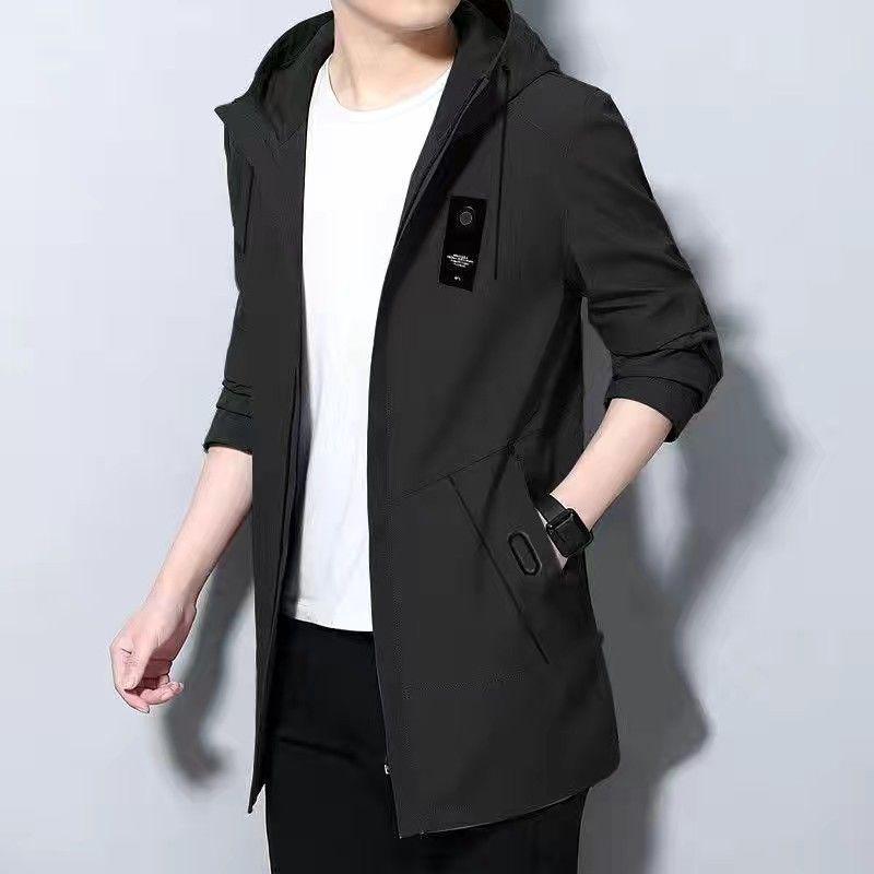 2025 Men’s Mid-Length Fleece-Lined Trench Coat – Trendy, Casual, and Warm for Autumn/Winter.
