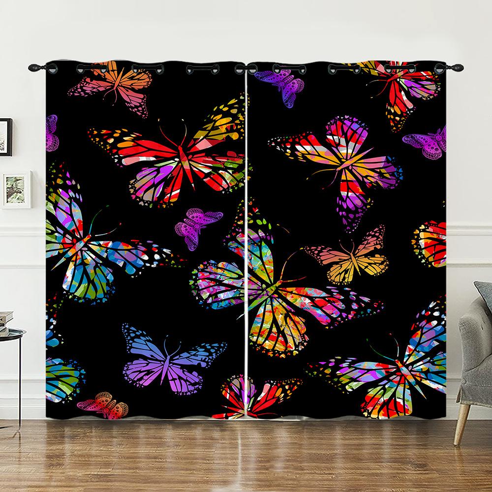 Curtain 3D Butterfly Series Sunshade European And American Digital Printing Curtain Blackout Free Punching