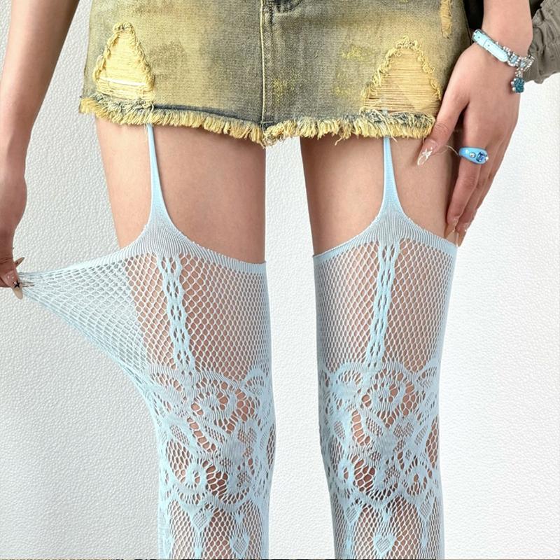 Y2K Grils Women'S Fishnet Stockings Tights High Waist Lace Suspender Pantyhose Summer Sexy Hollow Out Jk Stocking