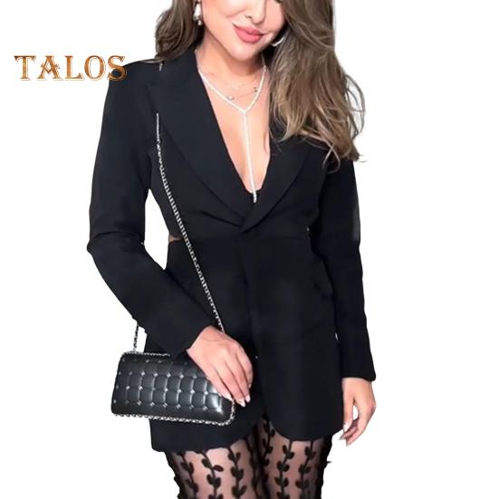 

Женский пиджак с лацканами, длинными рукавами, на пуговицах, с открытой талией сзади, повседневная верхняя одежда на осень и зиму S чёрный