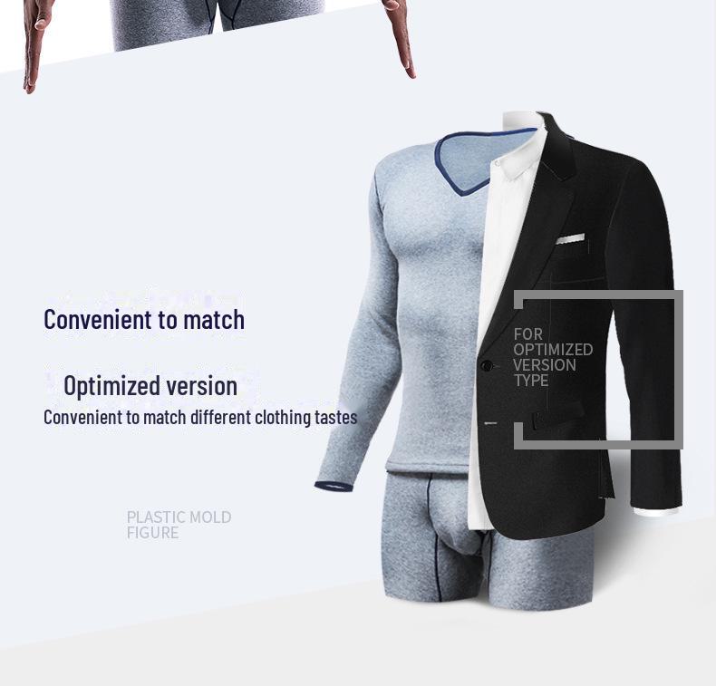 Men's Thermal Low-Neck V-Neck Cotton Suit: Velvet-Lined Sweater & Pants for Autumn/Winter