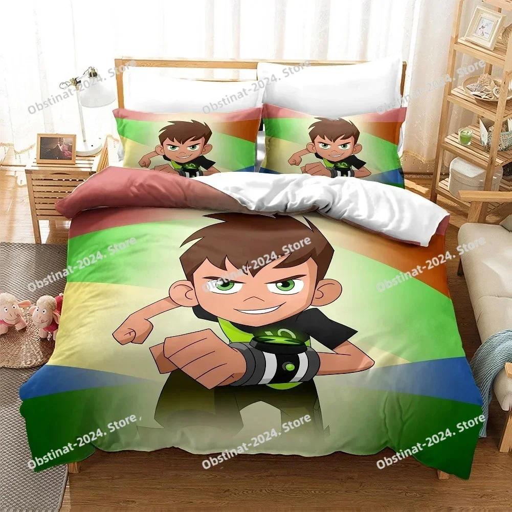 Funda nórdica con dibujos animados 3D de Ben 10 y funda de almohada, juego de cama individual, doble, individual, matrimonial, queen y king, para decoración de dormitorio