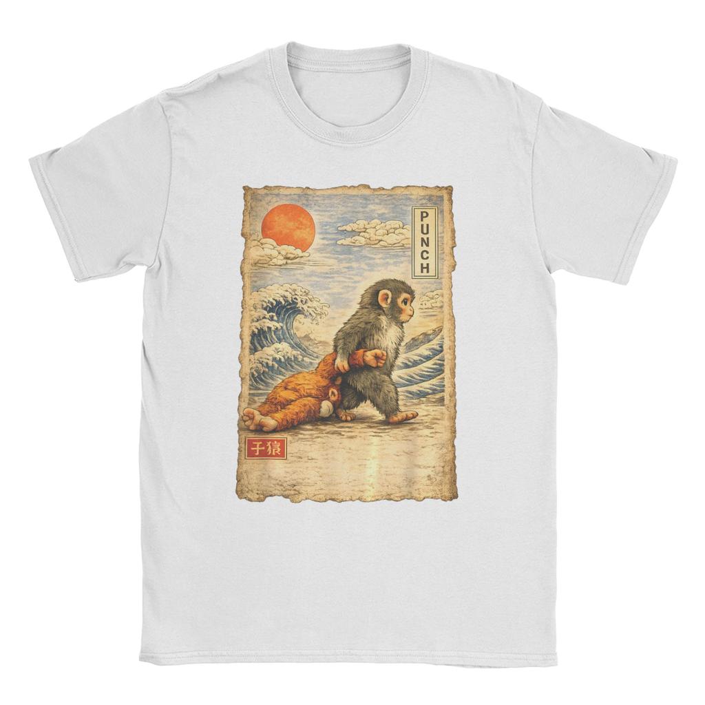 Kawaii Baby Monkey Punch Cute Japanese Macaque UkiyoE TShirt Beach Hippie T Shirts Couple Cotton O Neck Clothing Short Sleeve