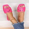 New Color Large Size Square Head Metal Buckle Fluorescent Color Flat Bottom Slippers Women's Shoes Fashion Color