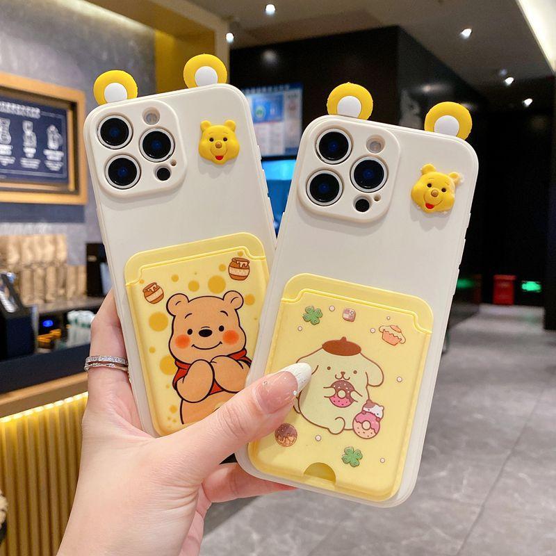 Japanese and Korean cartoons are suitable for Apple 17 mobile phone case, cute pudding dog 16promax cartoon Winnie the Pooh 15 card bag.