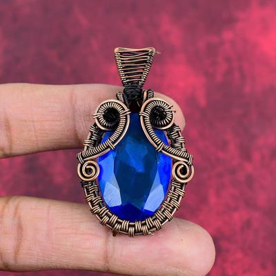 Faceted London Blue Topaz Pendant Copper Wire Wrapped Pendant Gemstone Jewelry Handmade Copper Jewelry Latest Design Pendant Gifts for Women