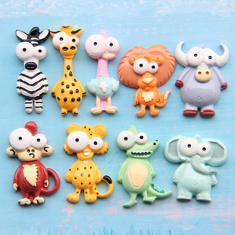Cute Animal Style Big Eye Flamingo Lion Leopard Elephant Giraffe Resin Fridge Magnets Strong Magnetic Sticker Push Pin DIY Decor