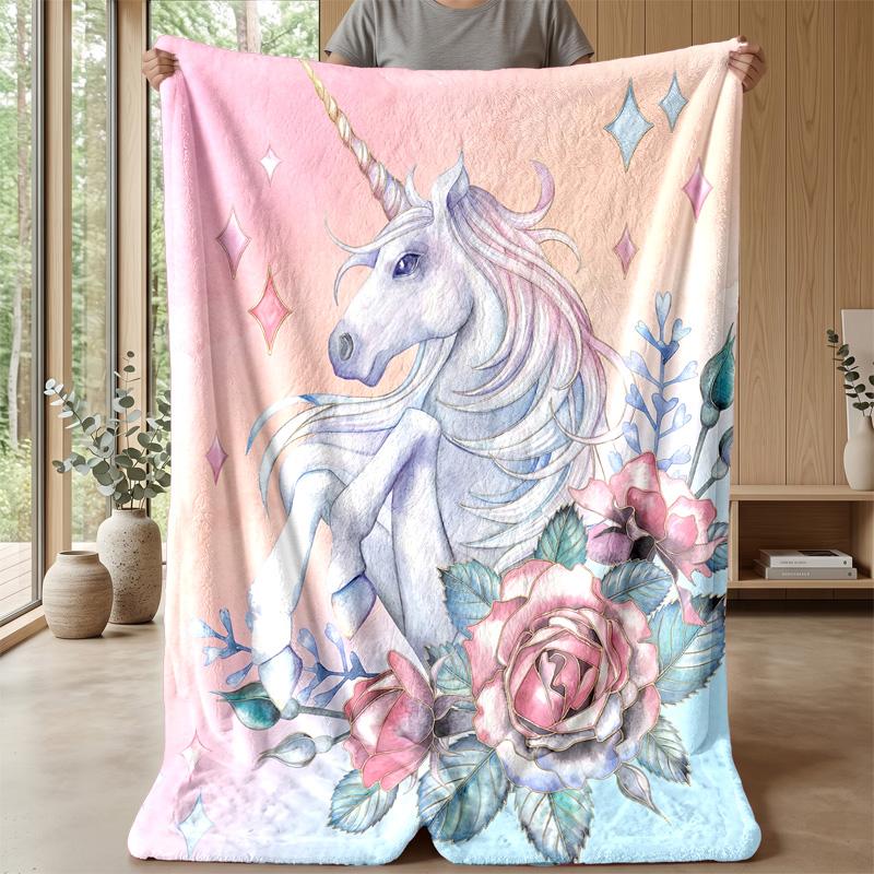 Unicorn with Rainbow Hair in Galaxy Theme blanket Lightweight Warm Flannel Blanket Decorative Throw Blanket for Home Decoration