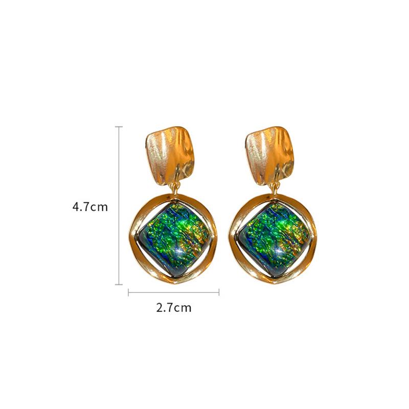 Vintage Green Geometric Rhombus Round Earrings Women Fashion Rhinestone Stud Earrings for Party Wedding Jewelry Accessories