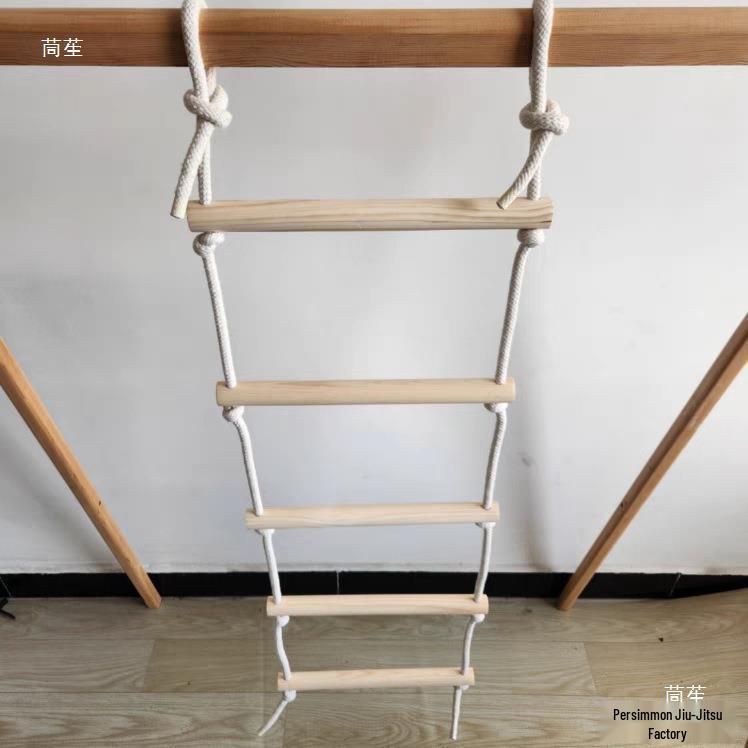 Children's Indoor Wooden Rope Climbing Ladder - Natural Wood Color