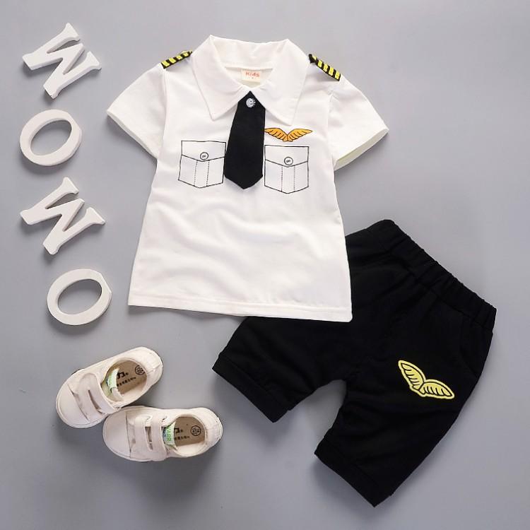 

Детская одежда, новый летний комплект с галстуком и короткими рукавами для маленьких мальчиков, комплект из двух предметов, модный повседневный хлопковый костюм с мультяшным рисунком 3-4 Years белый