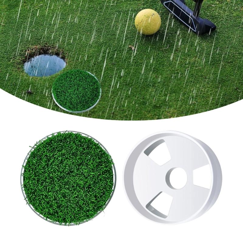 Golf Putting Cup and Grass Style Cover Set for Backyard Practice, Round Cup with Removable Cap and 3-Hole Base Design