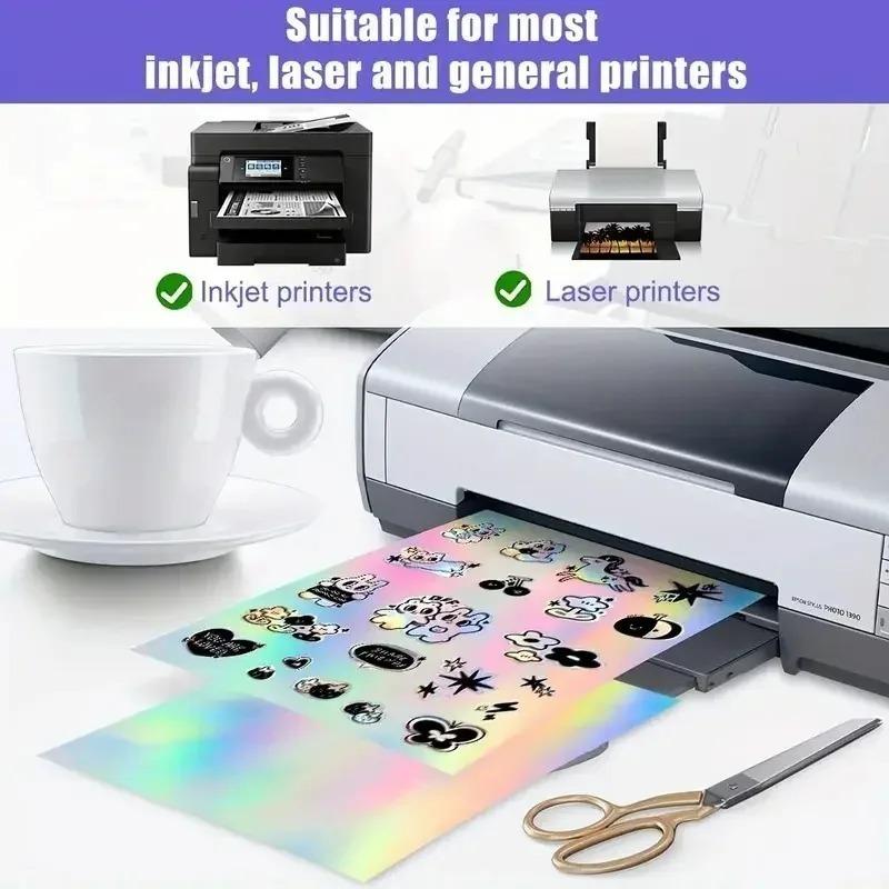A4 Inkjet Sticker Paper Holographic Diamond Vinyl Waterproof Self Adhesive Printable Sheets Craft Label Decal Printing Supplies