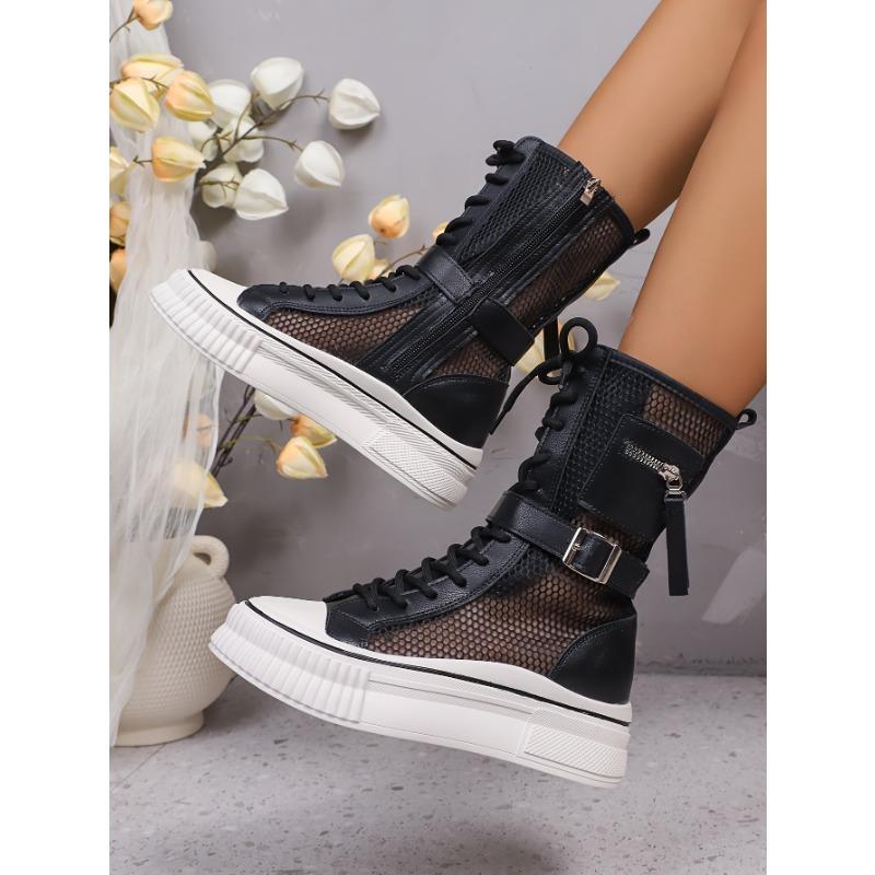 Martin Boots Female 2025 Summer New Mesh Boots Breathable Mesh Yarn Hollowed Out Mesh Thin Section Cool Boots Mid-calf Thick Bottom