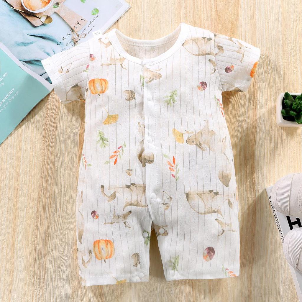 Newborn Cotton Short Sleeve Summer Romper: Open-Front Bodysuit for Boys & Girls