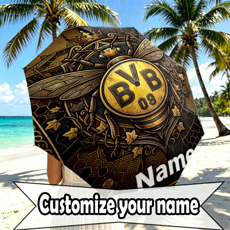 Custom Name Personalized Borussia Dortmund Bvb Print Umbrella, Auto Open Close, 8‑Rib Sturdy Frame, Commute Camping Hiking Use, Birthday Gift