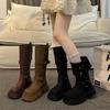 Spring and Autumn Height Increase Beauty Small Man Rad Thick Leg Knight Boots New Tall Boots Brown 2025 Fat Mm Long Boots Women
