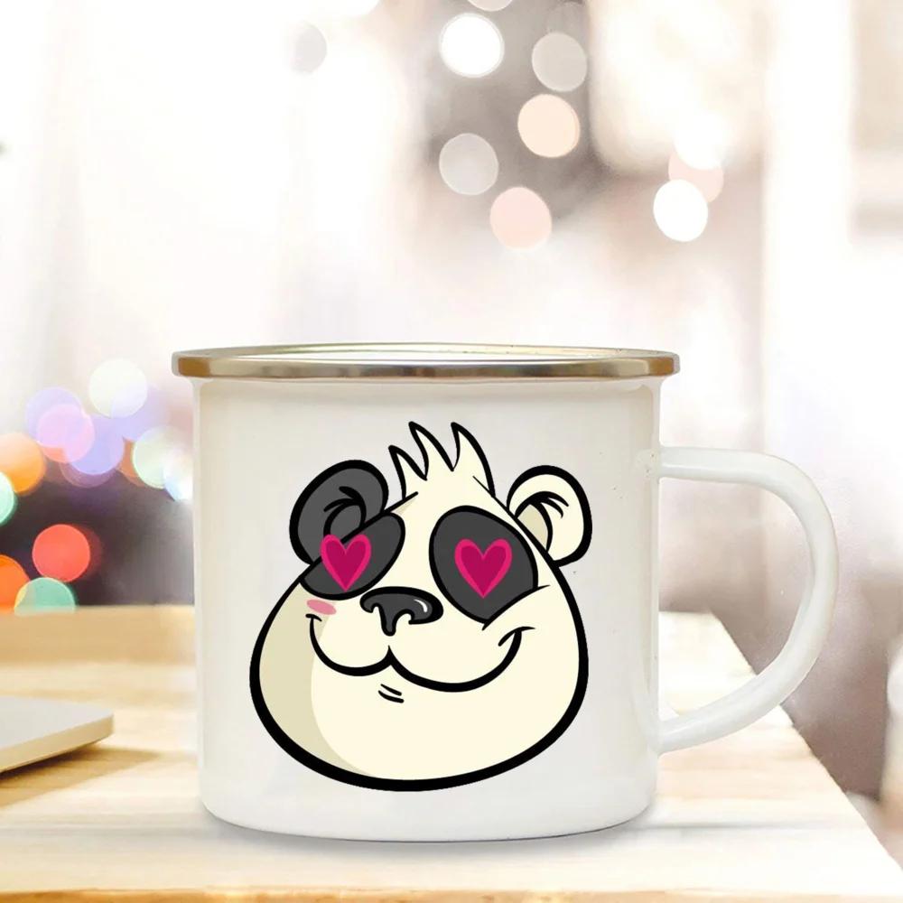 Panda Bear Mug Girlfriend Gift Ideas Cute Coffee Mug Panda Gifts Camper Decor Camping Enamel Mug Birthday Gifts for Friend