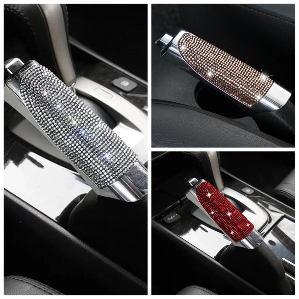 3PCS Rhinestone Car Handbrake Cover Leather Auto Anti-slip Protector Decoration Universal Diamond Car Accessories Interior