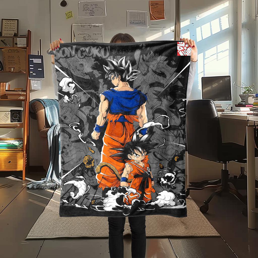 1pz Coperta in Flanella con Stampa Son Goku, Alta Qualità per Tutte le Stagioni, Decorazione per la Casa, Calore e Comfort, Perfetta per Regali di Natale