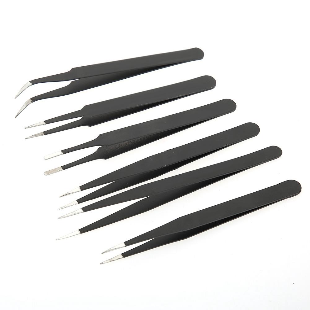 6PCS Anti static Tweezers Stainless Steel Tweezer Maintenance Tool