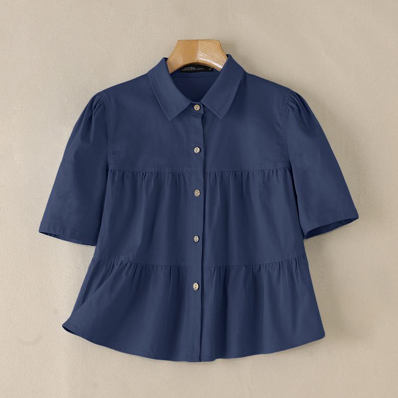 

ZANZEA Женская летняя блузка с отложным воротником, свободного кроя, с коротким рукавом 5XL темно-синий