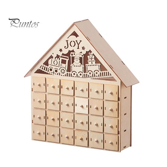 Juladventskalender i trä med 24 tomma förvaringslådor Husform Julnedräkningskalender Heminredning