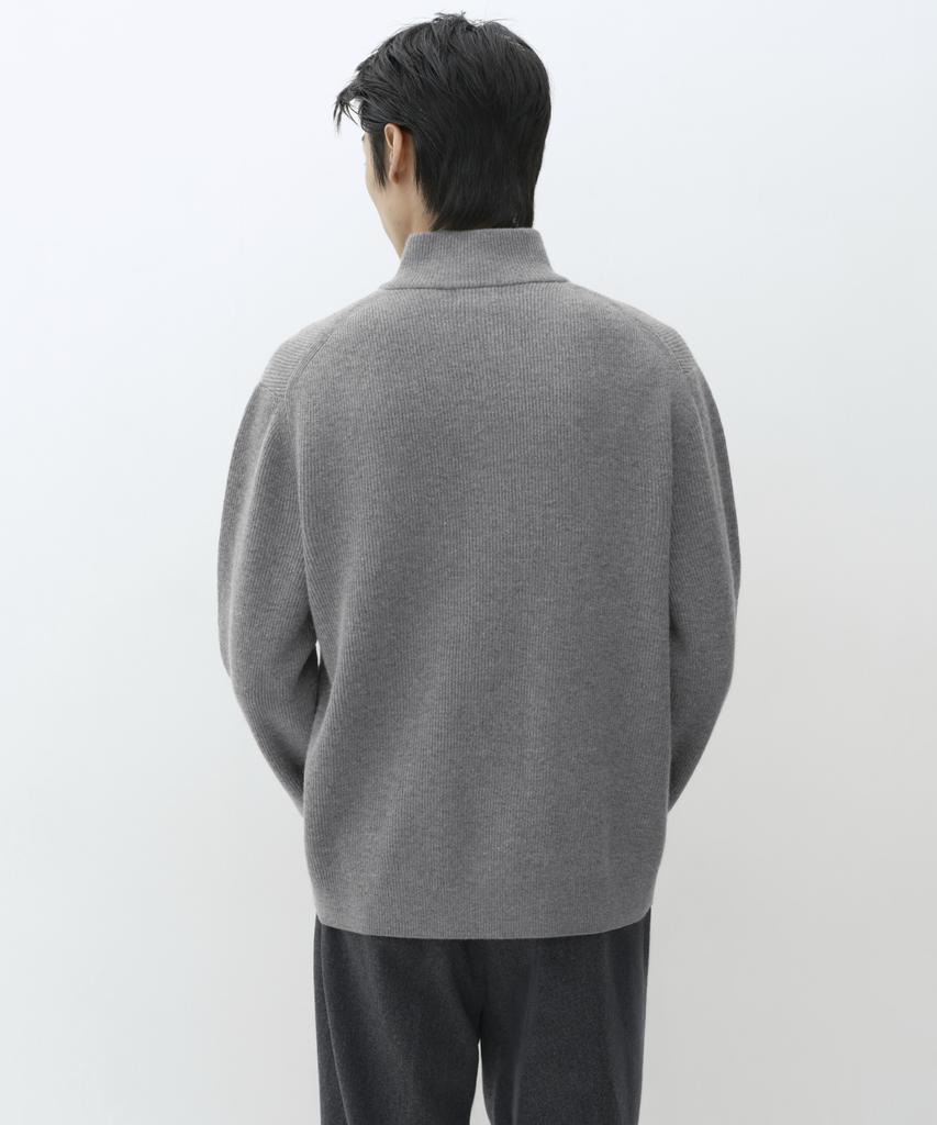 Musinsa Standard [Victoria Wool] Minimal Ribbed Quarter Zip Sweater [Melange Light Grey]