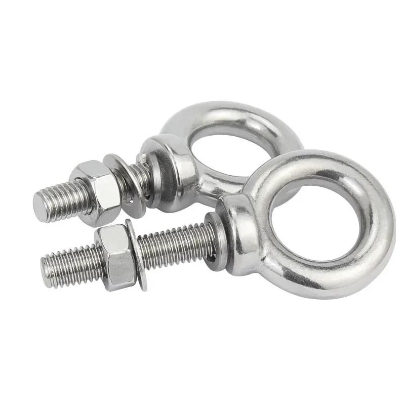 304 Stainless Steel M3 M4 M5 M6 M8 Ring Eyebolts with Nut Washer Gaksets Set Extended Bolts Marine Lifting Ring Screws and Nuts