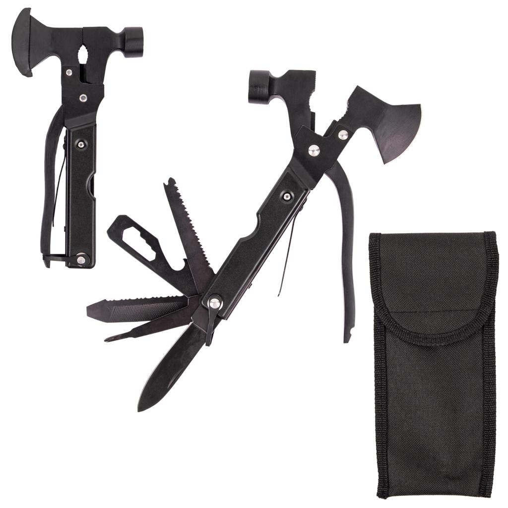 Hacha de Poda con Almacenamiento Ideal para Hogar, Desastres, Terremotos y Emergencias HFS(R) Multiherramienta Multiusos, Herramienta 12 en 1, Plegable, Bolsa, Uso,