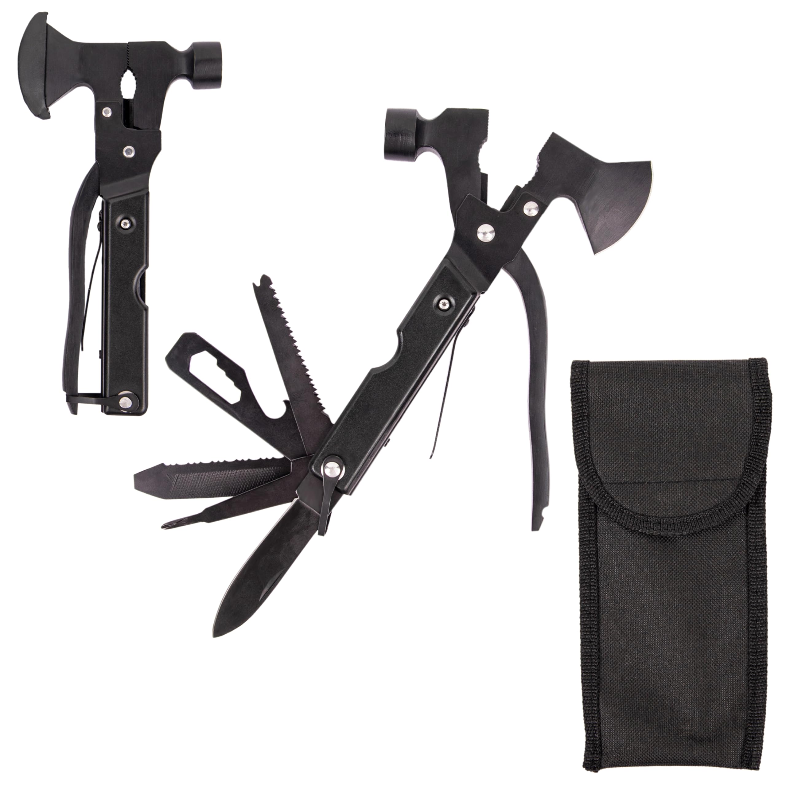 

Топорик для обрезки с хранилищем Идеально подходит для дома, при стихийных бедствиях, землетрясениях и чрезвычайных ситуациях HFS(р) Многоцелевой мультитул, инструмент 12-в-1, складной, чехол, использование, чёрный