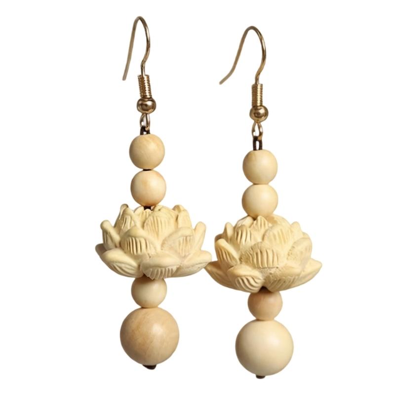 Elegant Wood And Alloy Florals Earrings Handmade Dangling Earrings For Daily Wear Or Special Occasions