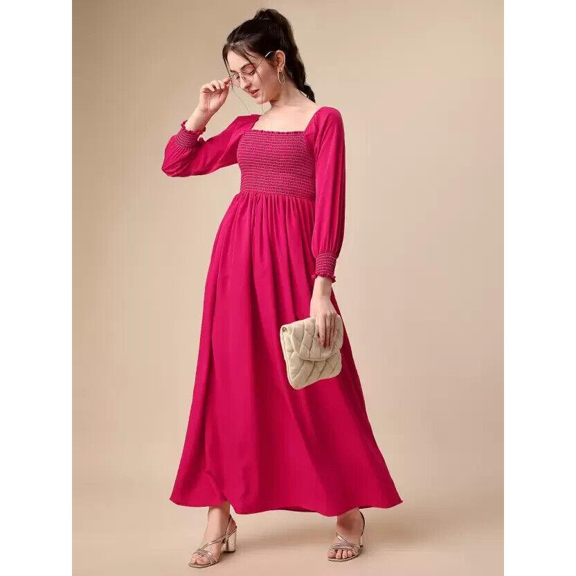 Women Casual Square Neck Crepe Solid Fit & Flare Full Length Dress Western Kurti VF-1810