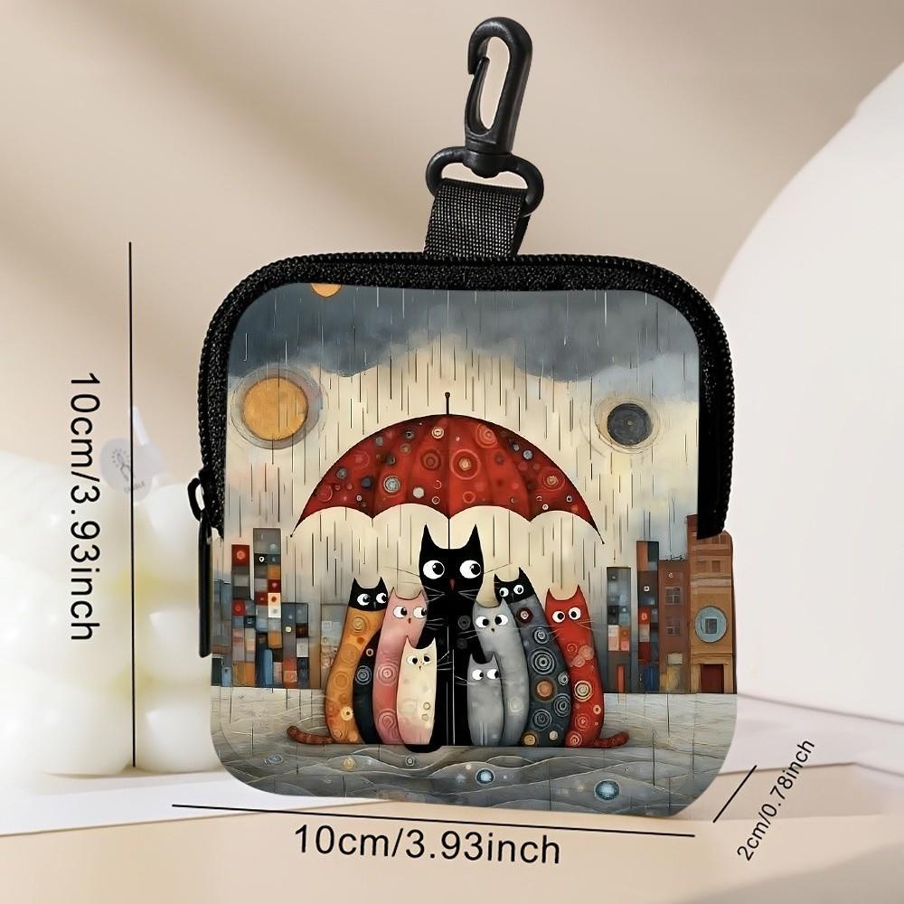 Trendy Mini Cute Cat Coin Purse PVC Water-resistant Zippered Wallet Lightweight Portable Storage Bag Friends Gift