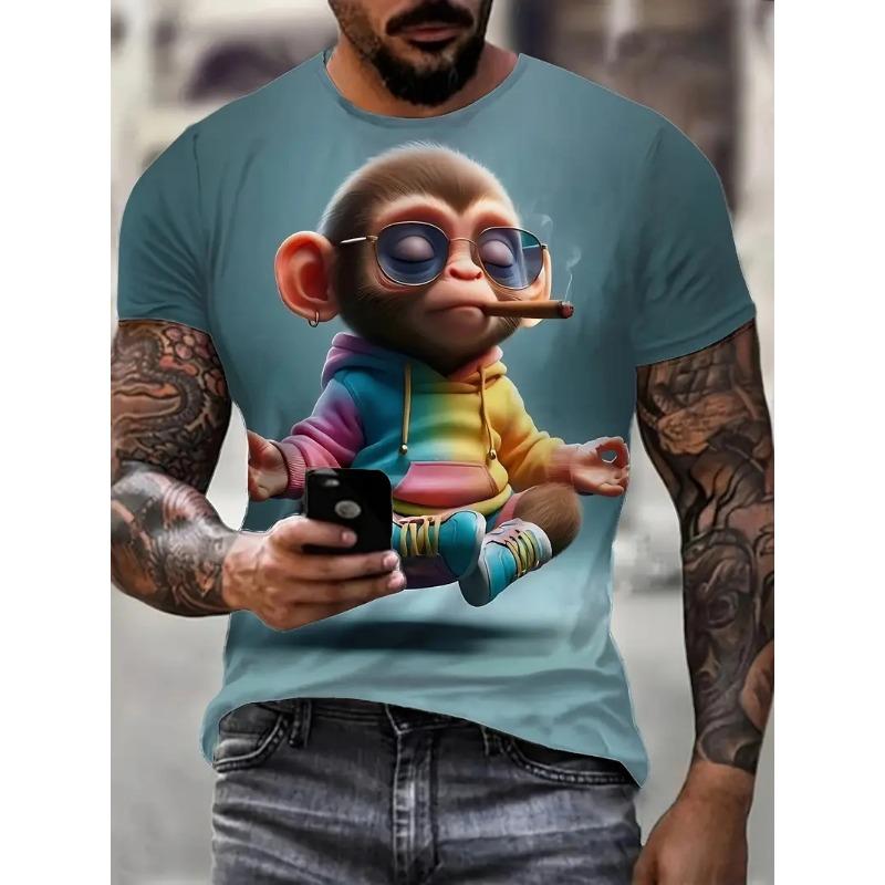 Funny Monkey Graphic 3D Printed T-shirt For Men Causal Short Sleeve Oversized Pullover Tshirts Top New In Men's Monkey Tee Shirt