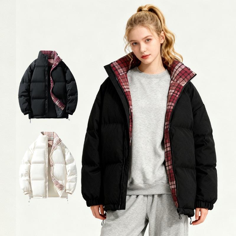 Winter Women's Fashionable Casual Stand Up Collar Plaid Warm Cotton Jacket