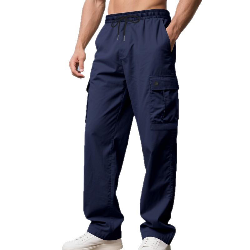Men Winter Spring Cargo Pants with Multi Pockets Elastic Waist Straight Loose Street Style Sport Trousers