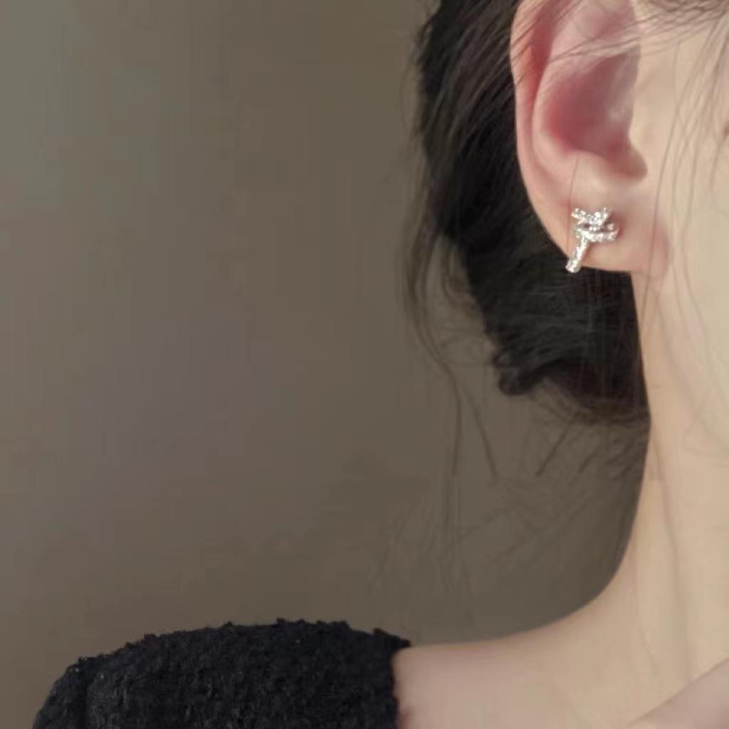 Small And Delicate Zircon Knotted Earrings, Female Tide Earrings, Korean Temperament High-End Earrings.
