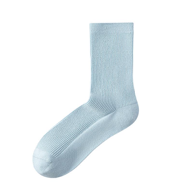 Women's Pure Cotton Mid-Calf Socks - Spring/Summer Style, Double Needle Craft, Solid Color, Seamless Toe.