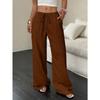 Summer Women's Trousers Casual Solid Color Lace-up Elastic Waist Pocket Wide-leg Pants