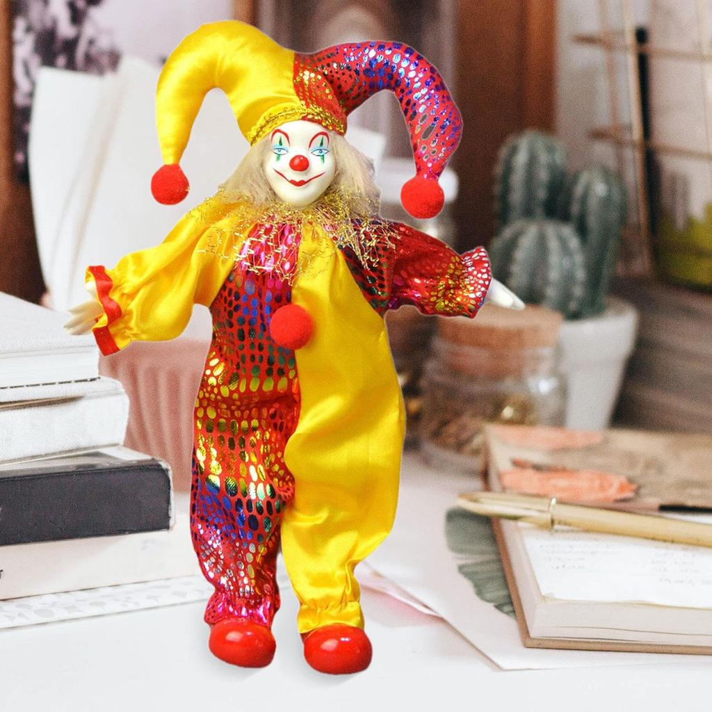 Standing Clown Figurine Handmade Ceramic Clown Figure Doll with Articulated Limb Display Props for Home Holiday Decors