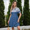 Women's Casual Loose Fit Shirt Dress Button Front Short Sleeve Collar Dress with Floral Print and Border Pattern Suitable for Daily Wear