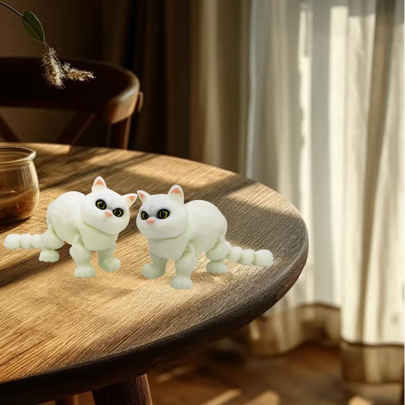 3D New Printed Cute White Cat Craft Ornament Creative Realistic Animal Model Toys Home Desktop Decoration Joints Movable Toys