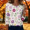 Women's Fashion Casual Three-Quarter Sleeve Floral Print Round Neck Top