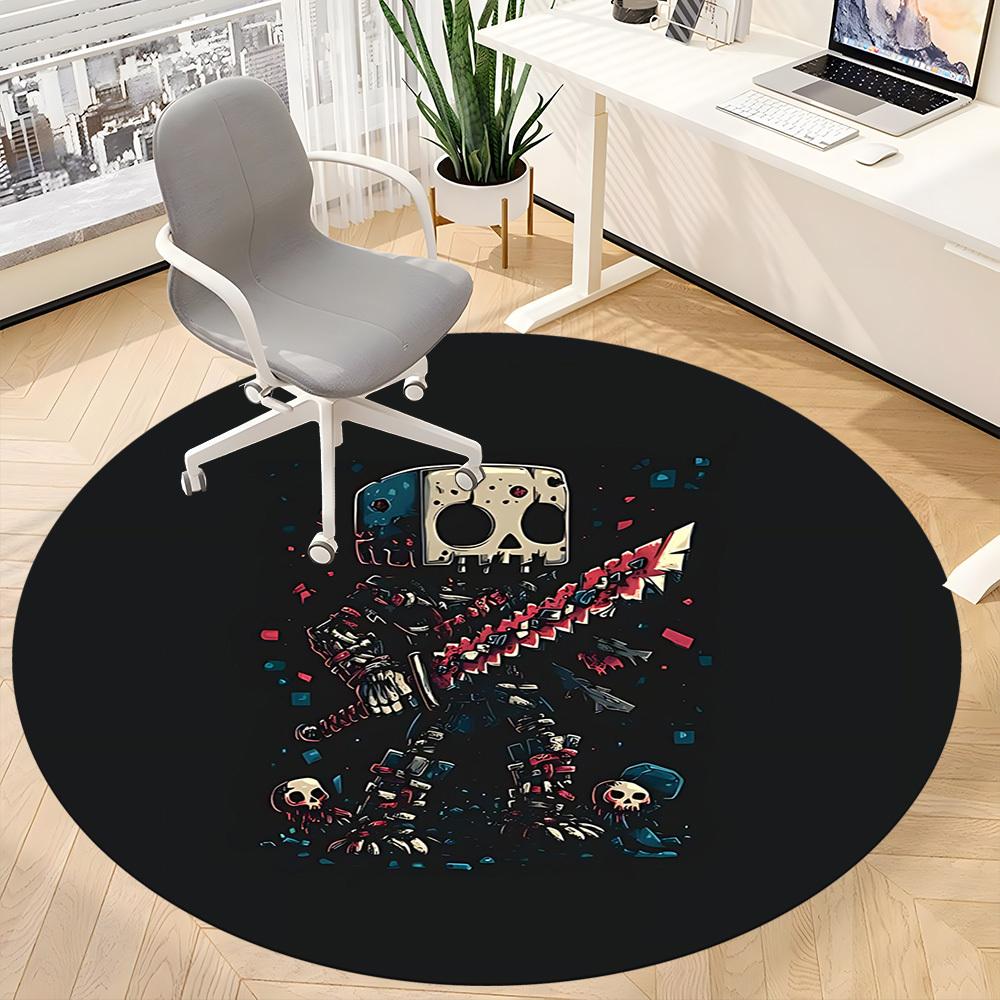 1pc Skull Warrior Office Round Area Rug, Under Office Chairs Bedroom Living Room Home Decor, Room Deco